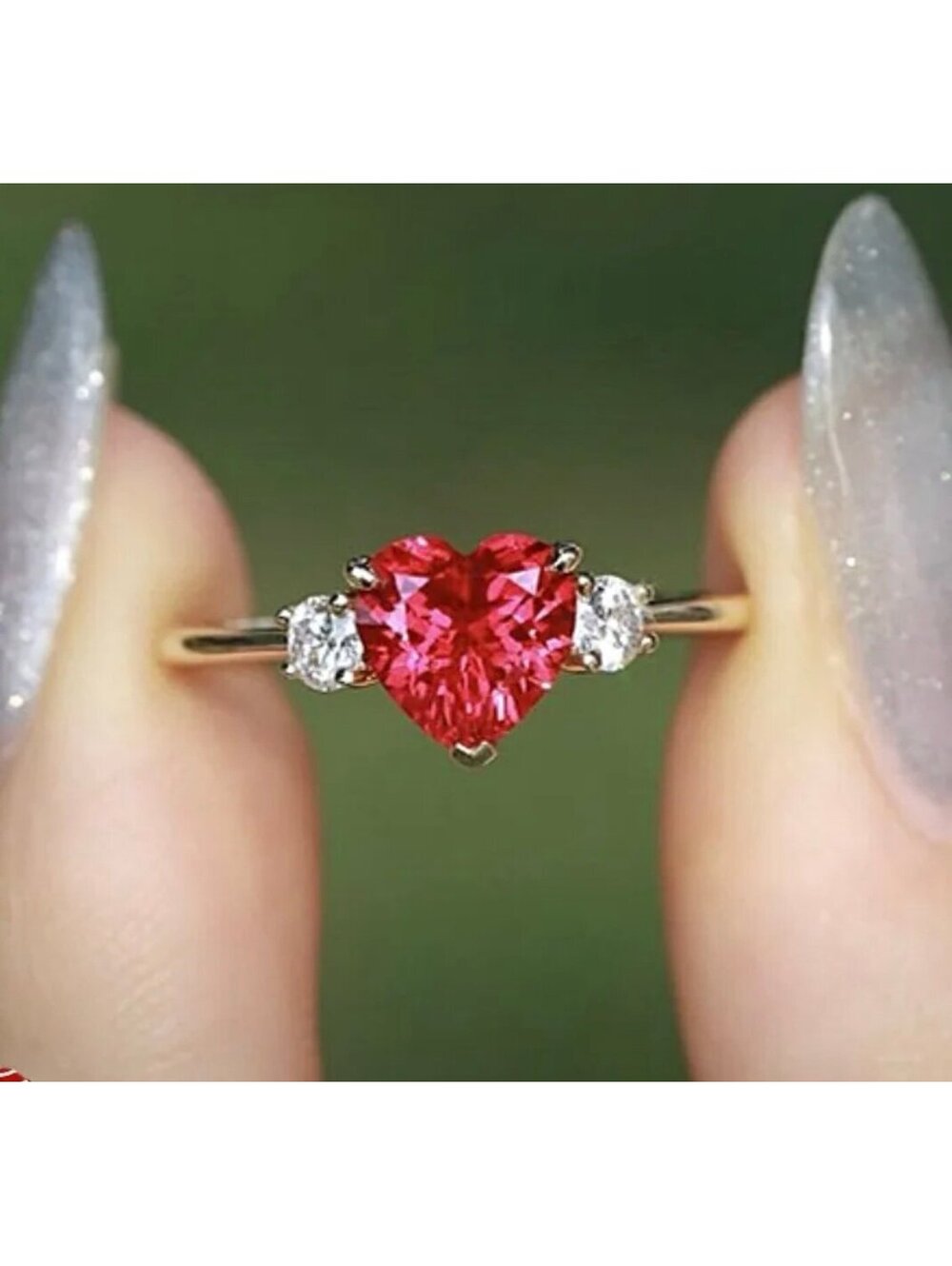 New - Heart-Shaped Red Cubic Zirconia Ring - Size 7